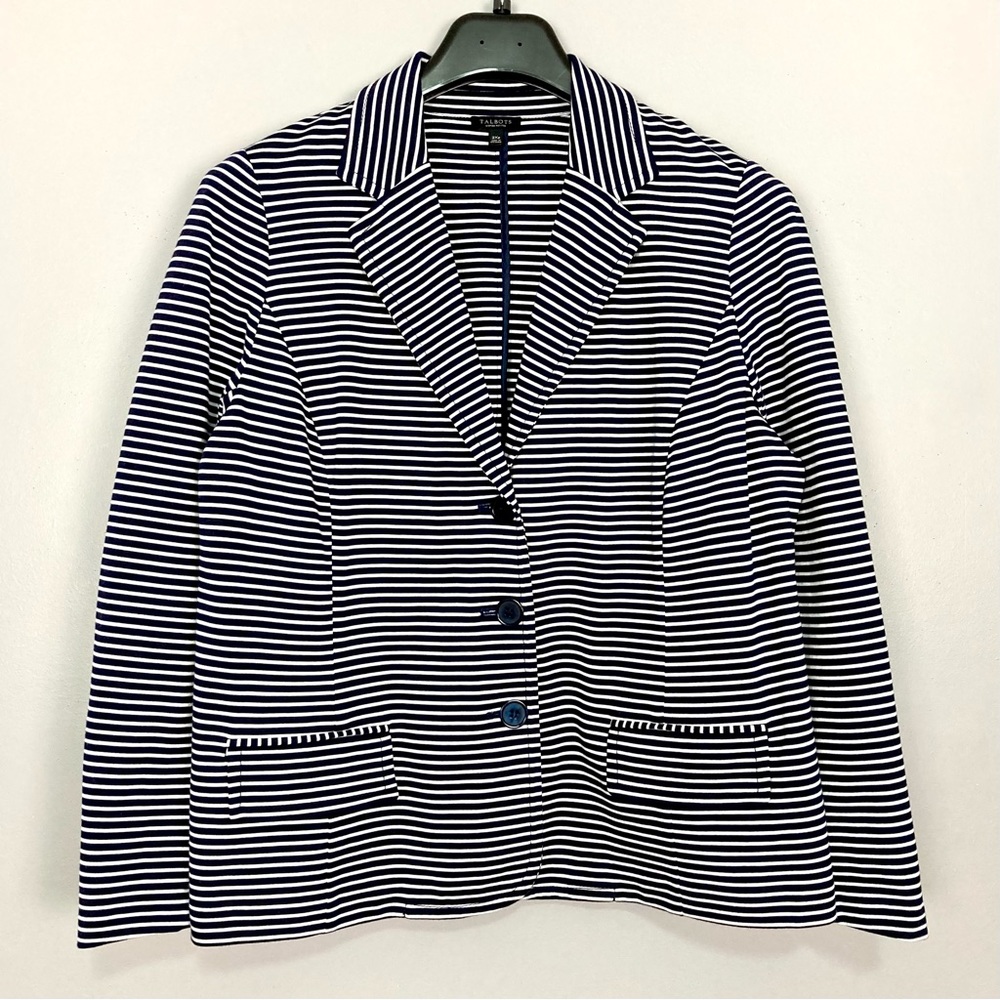 Talbots Stripe Ponte Knit Blazer Women’s Size 2X Petite Button Front Pockets